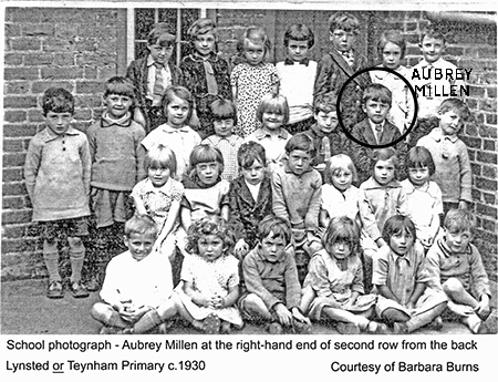 Aubrey Millen in a School photograph from Teynham or Lynsted primary school