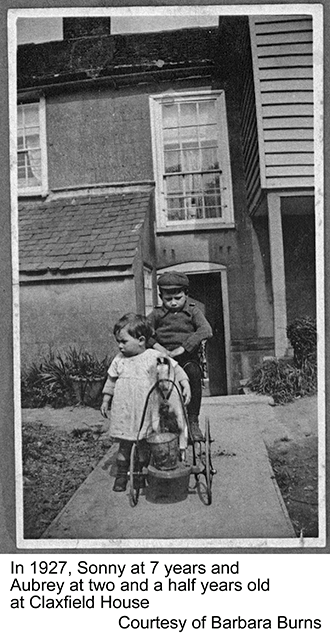 in 1927, Sonny at 7 years and Aubrey at two and a half years old at Claxfield House - courtesy of Marbara Burns