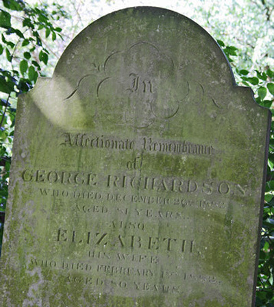 Detail of headstone for George and Elizabeth Richardson