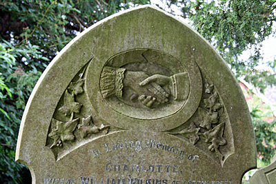 Detail of headstone for Charlotte and Illiam Wilkins