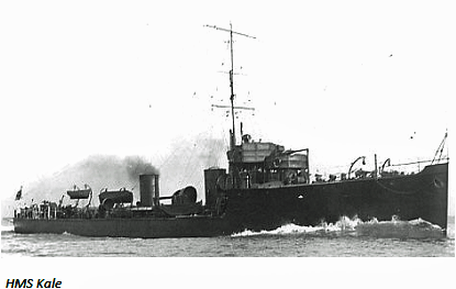 HMS Kale that was sunk by striking a mine in the North Sea