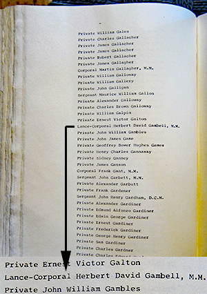 Herbert's entry in the Machine Gunners Book of Remembrance