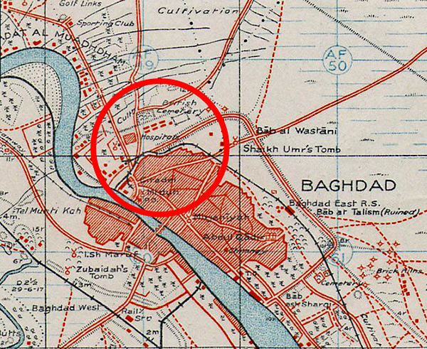 Location of the Hospitals in Baghdad in World War 1