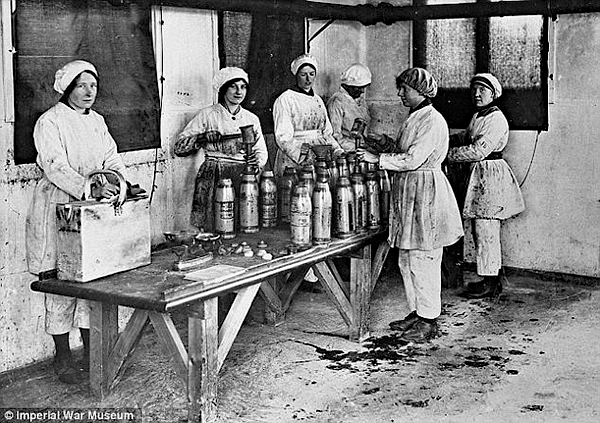 Women as Munitions Workers filling shells with explosive