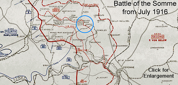 Somme Map showing location of batteries