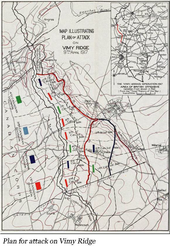 Map showing the Plan of Attack on Vimy Ridge