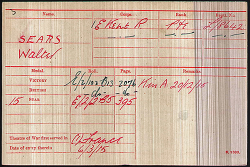 Regimental Card for Walter Sears