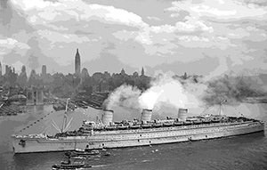 RMS Queen Mary arriving in New York in 1945