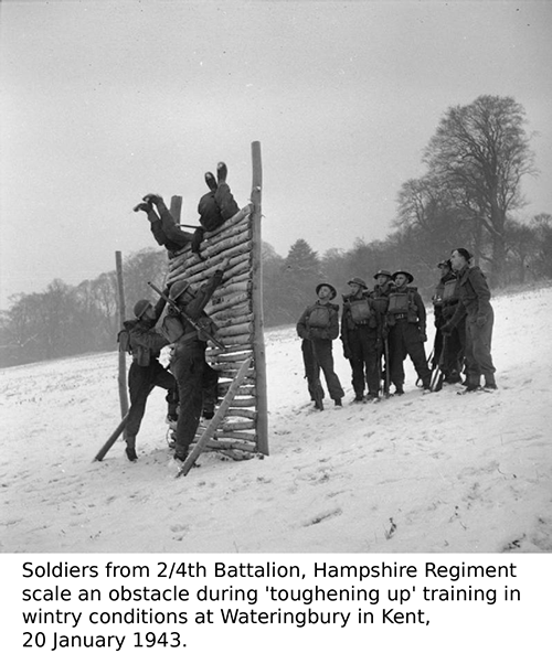 Soldiers from 2/4th Battalion, Hampshire Regiment in training at Wateringbury